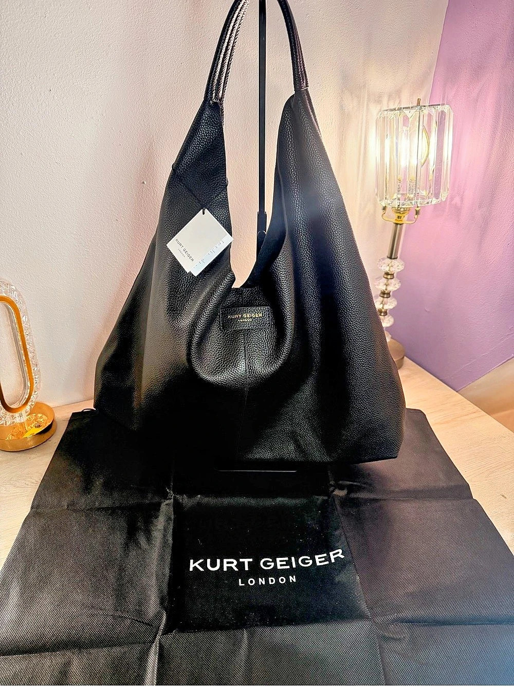 Kurt Geiger Black Leather-Style Hobo Bag New with tags